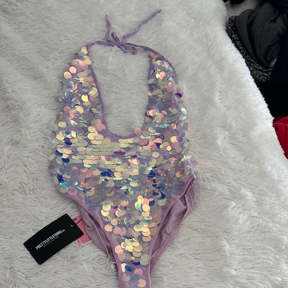PrettyLittleThing  Iridescent Sequin One Piece - Lavender